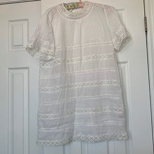 - Get ready for spring  white linen dress with lace inset design